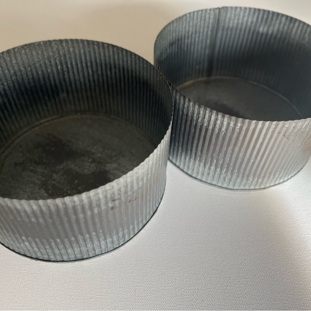 Two Ribbed Metal Round Bowl Containers - Picture 1 of 12